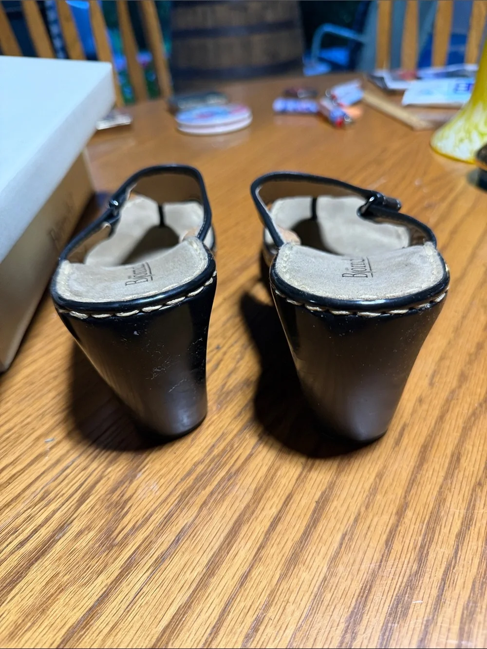 Bjorndal Black Wedge Thong Sandals